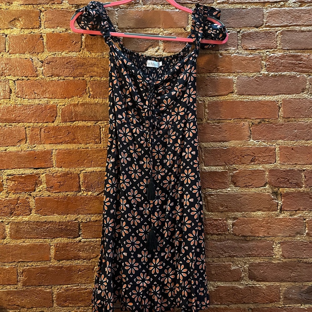 Tiare Hawaii Black & Pink Floral Pattern Off The Shoulder Dress